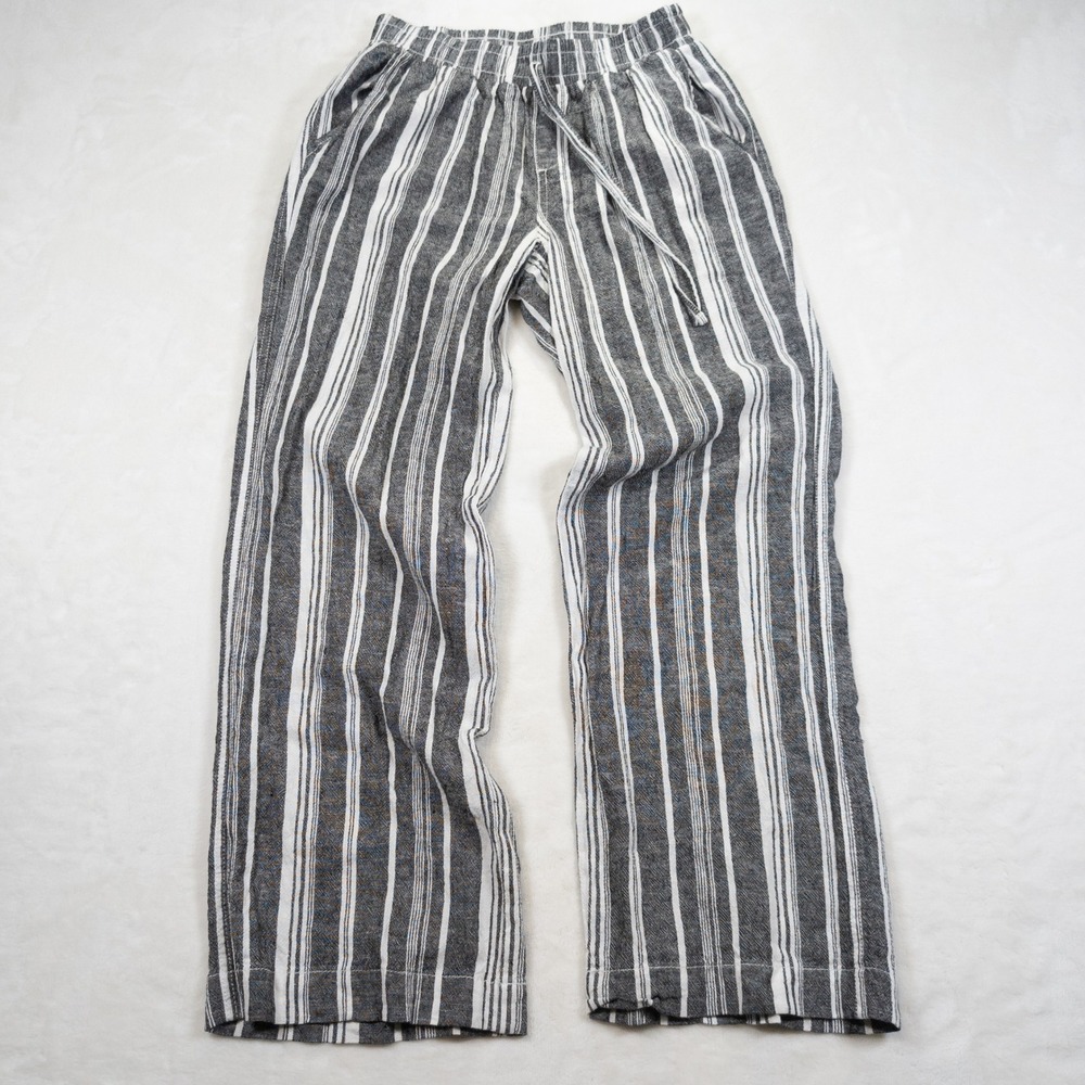 Briggs Striped Linen Blend Pants Women S Gray Relaxed Fit Flowy Loungewear Boho